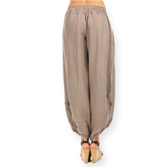 ITALIAN LINEN BOHO SLOUCHY PANTS BEIGE TAN NATURAL S/M NWT - Picture 4 of 10